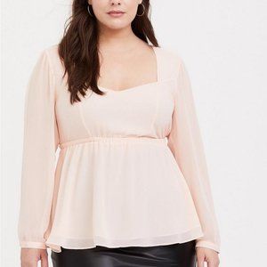 Blush Pink Crinkle Chiffon Sweetheart Babydoll Blouse